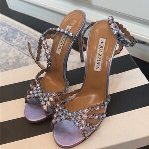 Aquazzura Lavender Crystal-Strap Stiletto Sandals